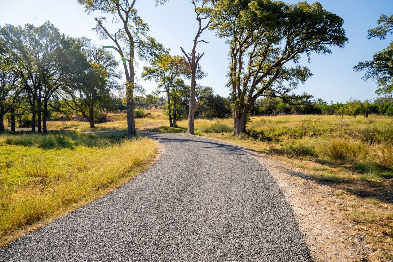 Uniform aggregate surface on the same tree-lined road after work