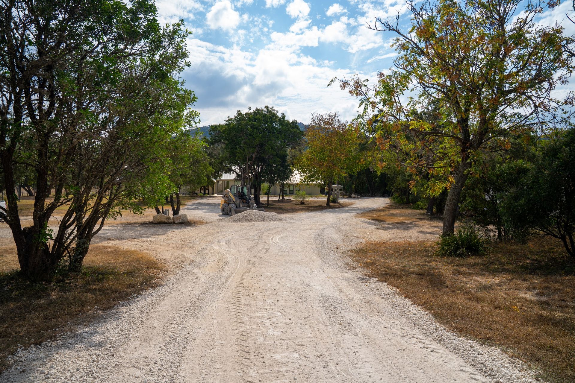 Prepared aggregate road base at a rural property