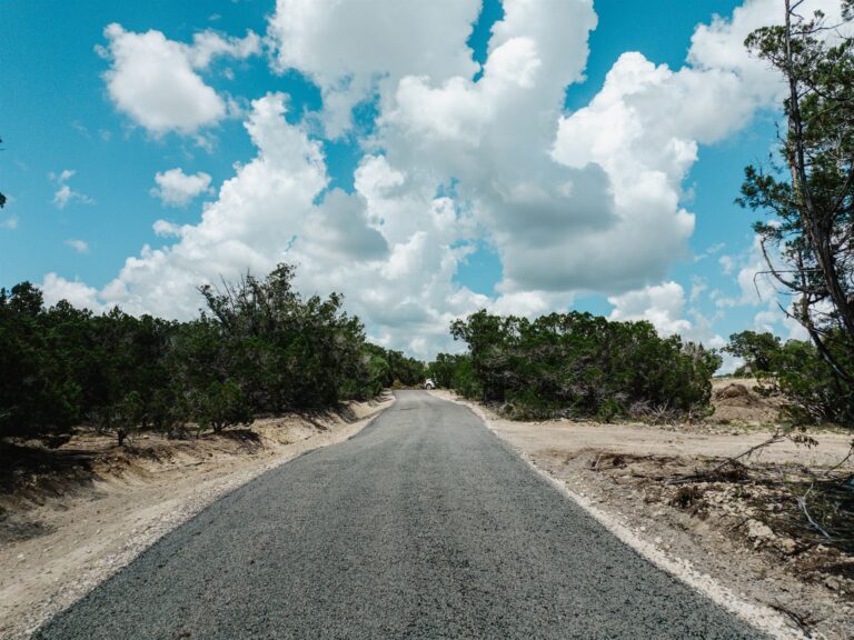 Aerial view of a new chip seal road in the Texas Hill Country