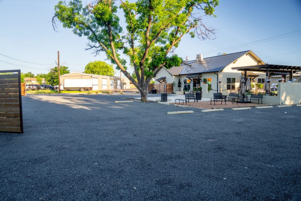 Newly paved commercial parking lot by Rafferty Paving